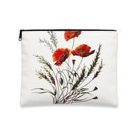 Vintage Floral Makeup Bag, Red Poppies Cosmetic Travel Pouch for Women, Portable Small Canvas Zipper Organizer, Spring Festival Gift Toiletry Bag, White, 7x9 Inch, Poppy