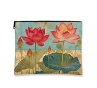 Vintage Floral Makeup Bag, Red Water Lily Botanical Cosmetic Travel Pouch for Women, Portable Small Canvas Zipper Organizer, Perfect Choice for Festivals and Travel, Red, 7x9 Inch, Water Lily