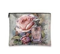 Vintage Floral Makeup Bag, Rose Patterned Cosmetic Travel Pouches for Women, Compact Zipper Pouch Organizer, Spring Gift Toiletry Bag, Easter Festival Essential, Peach, 7x9 Inch, Rose
