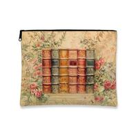 Vintage Floral Makeup Bag, Travel Bag Antique Book Pattern Travel Bag for Women, Portable Canvas Zipper Organizer for Holiday Festival, multi-coloured, 7x9 Inch, Books