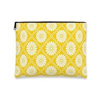 Vintage Floral Makeup Bag, Yellow Chrysanthemum Pattern Cosmetic Travel Pouch for Women, Portable Canvas Zipper Organizer, Spring Skincare Toiletry Bag, Yellow, 7x9 Inch, Chrysanthemum