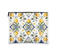 Vintage Floral Makeup Bag, Yellow Lemon Cosmetic Travel Pouch for Women, Portable Small Canvas Zipper Organizer, Gift for Festivals and Seasons, Yellow, 7x9 Inch