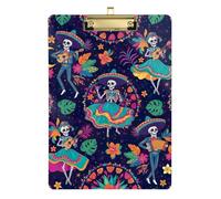 Vintage Floral Mexican Skeleton Clipboard Writing Clipboard Hanging Clipboards A4 Standard Size, 12.5 x 9 Inches Gold Clip, Gold12x9in