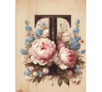 Vintage Floral NoteBook Intial T personalised name with victorian roses style workbook stationary writing journaling manifesting words work school book plain pages no lines but roses outline corners