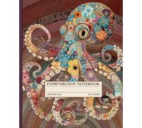 Vintage Floral Octopus Writing Notepad: Wide Ruled Composition Notebook with Boho Chic Mosaic Sea Creature, Aesthetic Mandala Flower Pattern Lined Journal for Women