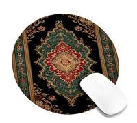 Vintage Floral Pattern Desk Mouse Pad, Black Gold Green Red Decorative Mousepad, Rubber Non-Slip Washable Gaming Mouse Pad for Home and Office Computer, Laptop Round 8x8 Inch