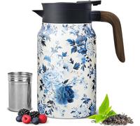 Vintage Floral Pattern Tea-Built-in Infuser,Large Teapot with Infuser, 1500ml-50oz Stainless Steel Detachable, Upgrade Tea Leaf Holder and Lid for Home Office (E)