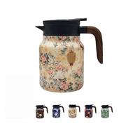 Vintage Floral Pattern Tea Pot,2025 New Vintage Tea Pot with Infuser, Mini-Hot Coffee Pot, Wooden Handle stew teapot Product Stainless Steel Pot Carafe (Style B)