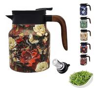 Vintage Floral Pattern Tea Thermal, 2025 Tea Pot with Infuser and Wooden Handle, Stainless Steel Thermal Carafe, Stew Teapot for Kitchen, Coffee, Cold Drinks D