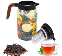 Vintage Floral Pattern Tea Thermos,1.5L Large Colourful Teapot with Stainless Steel Infuser and Lid,Wood Handle Comfortable to Grip,for Home Office(Colour,Style 2)