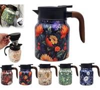 Vintage Floral Pattern Tea Thermos, 1000ml Stainless Steel Thermal Carafe with Lid for Hot Drinks, Built-In Infuser,Mini Hot Coffee Pot Office Stainless Steel,Insulated Teapot Detachable