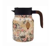 Vintage Floral Pattern Tea Thermos, Thermos Tea Pot-Built-In Infuser, Floral Pattern Tea Pot with Lid for Hot Drinks, 1L Stainless Steel Thermal Carafe with Wooden Handle