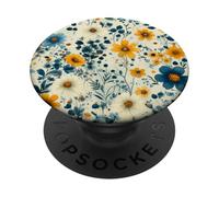Vintage Floral Pattern - Yellow, Teal, and Cream Wildflower PopSockets Adhesive PopGrip