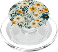 Vintage Floral Pattern - Yellow, Teal, and Cream Wildflower PopSockets PopGrip for MagSafe