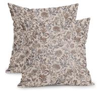 Vintage Floral Pillow Covers 16x16 Inch Set of 2 Antique Flower Block Print Throw Pillow Covers Brown Neutral Traditional Square Cushion Case Decoration for Couch Home Decor