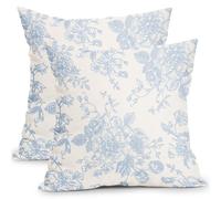 Vintage Floral Pillow Covers 18x18 Inch Set of 2 Baby Blue and Cream Floral Throw Pillow Covers Chinoiserie Flower Pillowcases Rustic Farmhouse Cushion Covers for Couch Home Decor