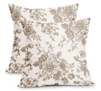 Vintage Floral Pillow Covers 18x18 Inch Set of 2 Tan and Cream Floral Throw Pillow Covers Chinoiserie Flower Pillowcases Rustic Farmhouse Cotton Linen Cushion Covers for Couch Bed Sofa Home Decor