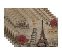 Vintage Floral Placemats, Red Botanical Table Mats for Dining Table, Non-Slip Washable Indoor Outdoor Party Decorative Placemat Set of 6