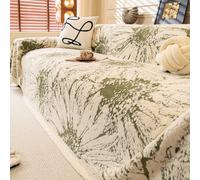 Vintage Floral Plush Sofa Cover - Cat-Scratch Proof Jacquard Couch Slipcover for L-Shape Sectional Couches, Washable Pet-Friendly Winter Protector Green 180 * 260cm/70.87 * 102.36in