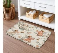 Vintage Floral Quick Dry Bath Mat, Angelic Cherubs Absorbent Non Slip Shower Mat, Classic Flannel Washable Bath Rugs for Bathroom Toilet Restroom Decorative 20x32 Inch