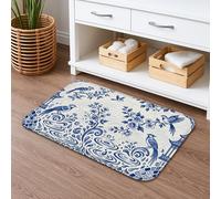 Vintage Floral Quick Dry Bath Mat, Blue Birds Absorbent Non Slip Shower Mat, Spring Decorative Flannel Washable Bath Rugs for Bathroom Toilet Restroom 20x32 Inch