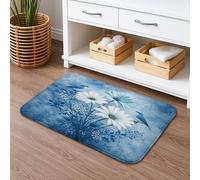 Vintage Floral Quick Dry Bath Mat, Blue Flower Design Absorbent Non Slip Shower Mat, Spring Decorative Flannel Washable Bath Rugs for Bathroom Toilet Restroom 16x24 Inch