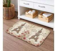 Vintage Floral Quick Dry Bath Mat, Paris Tower Rose Pattern Absorbent Non Slip Shower Mat, Decorative Washable Bath Rugs for Bathroom Toilet Restroom 16x24 Inch