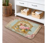 Vintage Floral Quick Dry Bath Mat, Romantic Peach Roses Decorative Non Slip Shower Mat, Spring Elegant Flannel Washable Bath Rugs for Bathroom Toilet Restroom 20x32 Inch