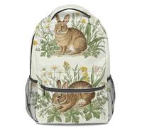 Vintage Floral Rabbit Print Backpack, Kids Cartoon Rucksack Daisy Tulip Pattern Casual Travel Bookbag for Girls Boys (print 1)