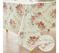Vintage Floral Rectangle Tablecloth Shabby Chic Flower Table Cloth Spring Table Cover Waterproof for Dinner Kitchen Picnic, Pink, 60x84 Inches