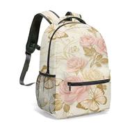 Vintage Floral Rose Rucksack - 42cm Butterfly Backpack, Elegant Hand-drawn Illustration All-over Print Aesthetic School Bag (05)