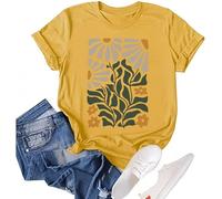 Vintage Floral Shirts Women Boho Wildflowers T-Shirt Crew Neck Graphic Tee Shirts Summer Nature Tshirts Tops, Yellow, M
