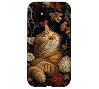 Vintage Floral Sleeping Orange Tabby Cat Botanical Aesthetic Case for iPhone 11