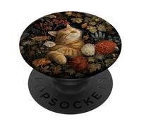 Vintage Floral Sleeping Orange Tabby Cat Botanical Aesthetic PopSockets Adhesive PopGrip
