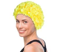 Vintage Floral Swim Cap for Women, 3D Flower Petal Retro Bathing Hat, One Size Fits All for Long and Short Hair, for Swimming Pool Water Parks Beach Water Sports (Yellow)