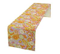 Vintage Floral Table Runner，Boho 70s Style Retro Flower Hippie Groovy Pattern Dinner Runner for Home Kitchen Dining Table Party Holiday Decoration 13x90 Inch