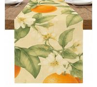 Vintage Floral Table Runner, Orange Citrus Blossom Design for Home Kitchen Dining Decor, Spring Summer Table Decoration 13x90 Inch