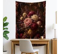 Vintage Floral Tapestry, Dark Red Peach Decorative Wall Hanging, Elegant Tapestries for Living Room, Bedroom, Aesthetic Home Decor 50x60 Inch