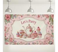 Vintage Floral Tea Party Backdrop, Romantic Cupcake Design Party Decorations, Perfect for Birthday, Bridal Shower, Spring Celebrations 71x43 Inch