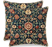 Vintage Floral Velvet Pillow Covers 18x18 Set of 2 Burnt Orange Blue Tapestry Pattern Design Art Flower Botanical Print Decorative Throw Pillowcases Farmhouse Cushion Cases Couch Sofa Bed Decor