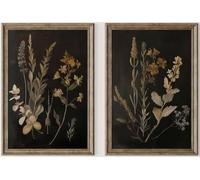 Vintage Floral Wall Art Decor Black Botanical Canvas Art Moody Flower Wall Art Dark Academia Poster Painting Vintage Floral Prints Pictures for Bedroom Living Room 24x36 Inch Set of 2 Unframed