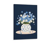 Vintage Floral Wall Art, Navy Blue White Baby’s Breath Flower Vase Hanging Paintings Poster, Modern Botanical Artwork, French Country Decor for Entryway Bedroom 16x24inch(40x60cm)