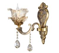 Vintage Floral Wall Mount Lamp 1 Head Crystal Glass Shade Wall Sconce Light Retro Golden Bronze Color Decoration Metal Wall Lamp, Bedside Living Room Restaurant Stairs Hotel Bars (E14 Base, No Bulb)