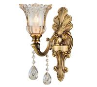 Vintage Floral Wall Mount Lamp 1 Head Crystal Glass Shade Wall Sconce Light Retro Golden Bronze Color Decoration Metal Wall Lamp, Bedside Living Room Restaurant Stairs Hotel Bars (E14 Base, No Bulb)