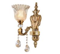 Vintage Floral Wall Mount Lamp 1 Head Crystal Glass Shade Wall Sconce Light Retro Golden Bronze Color Decoration Metal Wall Lamp, Bedside Living Room Restaurant Stairs Hotel Bars (E14 Base, No Bulb)