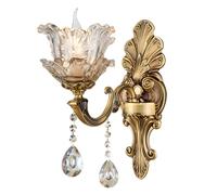 Vintage Floral Wall Mount Lamp 1 Head Crystal Glass Shade Wall Sconce Light Retro Golden Bronze Color Decoration Metal Wall Lamp, Bedside Living Room Restaurant Stairs Hotel Bars (E14 Base, No Bulb)