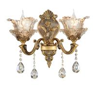 Vintage Floral Wall Mount Lamp 2 Head Crystal Glass Shade Wall Sconce Light Retro Golden Bronze Color Decoration Metal Wall Lamp, Bedside Living Room Restaurant Stairs Hotel Bars (E14 Base, No Bulb)