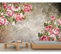 Vintage Floral Wall Mural Pink Peony Floral Mural Flower Art Wall Decoration Murals Not Peel and Stick Bedroom Wallpaper Murals for Office Kitchen 150 x 100 cm