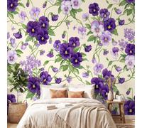 Vintage Floral Wallpaper Panoramic Deco Wallpaper Mural FPansies Cream | Floral Wallpaper Premium Non-Woven Wallpaper 300 x 210 cm Printed Wallpaper for Room Wall Deco