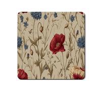 Vintage Floral Washer Dryer Top Protector Mat, Red and Blue Flower Print Washing Machine Cover, Elegant Rubber Anti-slip Waterproof Mats for Laundry Room 24x24 Inch